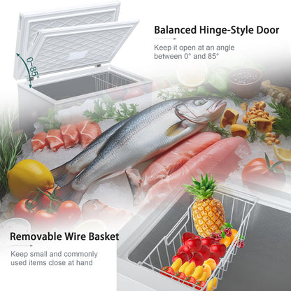 7.0 Cu.ft Chest Freezer, Top Open Door Deep Freezer with 7 Adjustable Thermostat (-18°F to 50°F), Compact Freezer with Removable Basket for Home/Garage/Office, White