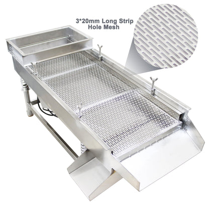 TECHTONGDA Straight Vibrating Sieve Screen Shaker Electric Linear Sifter Machine Stainless Steel One Layer One Motor 11.8 * 29.5inch Screen Size with 3 * 20mm Long Strip Hole Mesh 110V