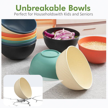 LIANGKEN 12-Pack of 24 oz Unbreakable Cereal Bowls, Reusable Plastic Lightweight Bowls, Made from Wheat Straw Fiber, Ideal for Salads, Soups, Ramen, Noodles, and Oatmeal