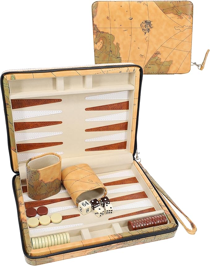 WE Games Magnetic Map Style Backgammon Board and Carrying Strap - Board Games for Adults Travel Games Travel Backgammon Sets for Adults