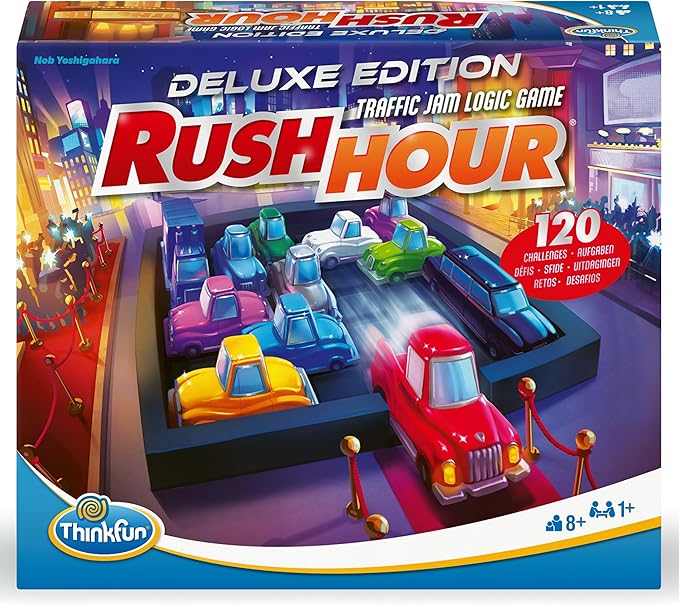 ThinkFun Rush Hour Deluxe – The Gamer's Logic Game - Navigate 120 Traffic Challenges with Collector's Edition Limo and Metallic Design - Ages 8+