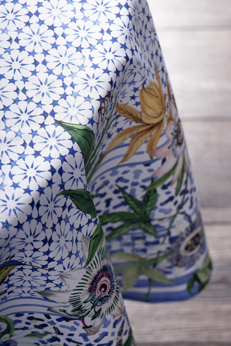 Maison d' Hermine Table Cloth Round Table 100% Cotton 63 Round Inches Tablecloth Reusable Decorative for Dining Kitchen Room Farmhouse Home Gifts for Mothers Day Spring Summer - Passiflora