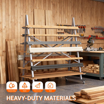 WUGEBA Floor Standing Lumber Horizontal Storage Rack-7 Tiers, Heavy-Duty Metal Adjustable Arms Pallet Racking, Up to 2500 Lbs, Free Standing Bar Storage Cantilever Rack for Basement
