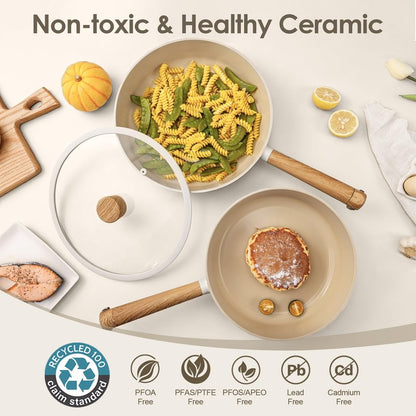 SENSARTE 17Pcs Ceramic Nonstick Cookware Set Non-toxic Healthy Pots and Pans Set Ceramic Kitchen Cooking Frying Pans with Stay-cool Handle, PFAS/PTFE/PFOA Free, Dishwasher Safe, Induction Compatible