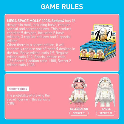 POP MART MEGA Space Molly 100% Series4 Blind Box Figures Random Design Action Figures Collectible Toys Home Decorations Holiday Birthday Gifts for Girls and Boys Single Box