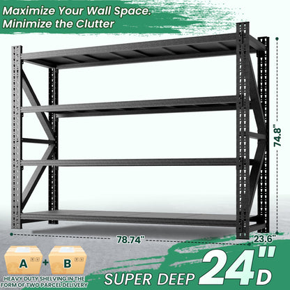VIYET 4-Tier Heavy Duty Garage Shelving,Industrial Shelving for Maximum Capacity,Garage Storage Racks Heavy Duty Steel Shelves,Ultra-Wide Metal Rack for 3‑Car Garages,Warehouses