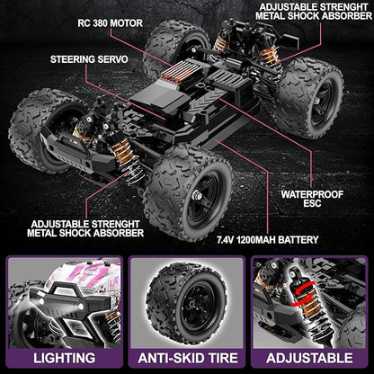 Pink Remote Control Car for Girls 1:18 Fast rc Cars for Girls with 40+ KM/H 4WD Off-Road rc Truck Includes 2 Rechargeable Batteries 8 9 10 11 12 13 Year Old Girl Gifts