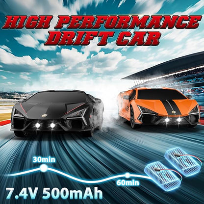 RC Drift Car 1:16 Remote Control Car 2.4Ghz High Speed RC Cars 4WD Racing Sport Toy Cars with LED Lights Spray Drifting Tires 2 Batteries for Kids Boys Girls Adults Birthday Christmas