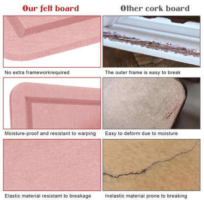 Large Bulletin Board - 48 X 36 inches Decorative Felt Pin Board - 4' x 3' Cork Board Alternative for Wall - Foldable Photo Board Self-Adhesive Vision Board Prayer Board with 30 Pushpins - Pink