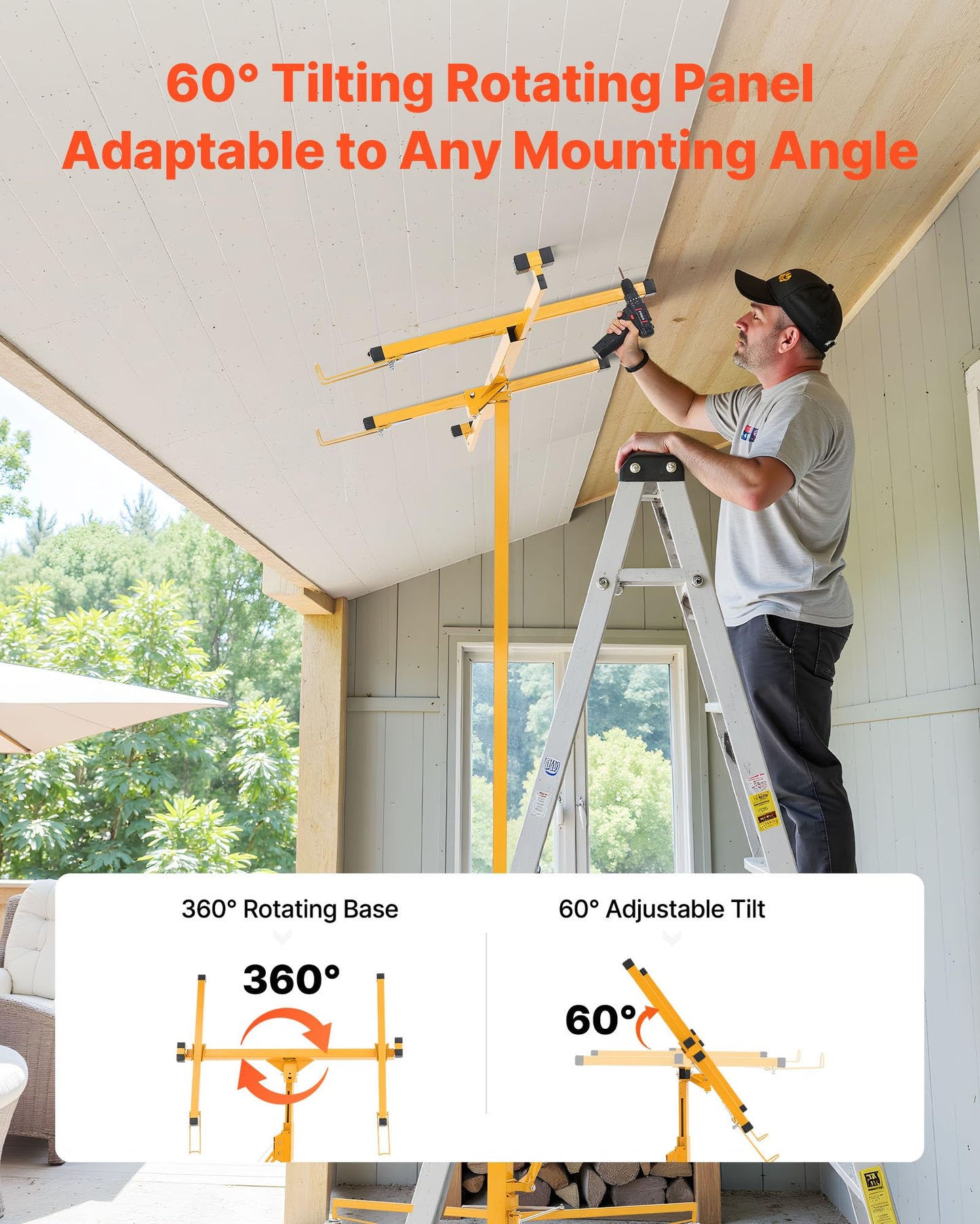 VEVOR 11ft Drywall Lift, Heavy-Duty 150 lbs Sheetrock Hoist with Adjustable Telescoping Arm, Lockable Wheels, Drywall Lifter Panel Jack Hoist Tools Ideal for Ceiling & Wall Installation (Yellow)