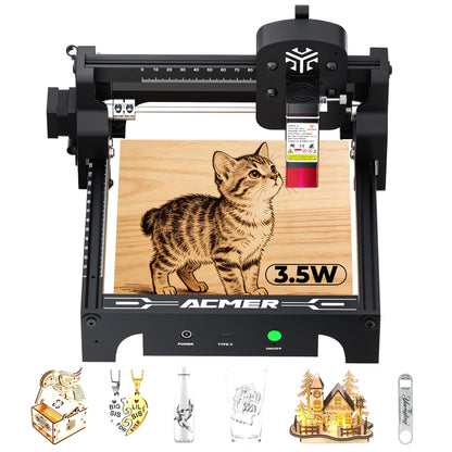 ACMER S1 Laser Engraver 3500mW, Compact Desktop Engraving & Cutting Machine for DIY Crafts, Small Business & Makers, 130x130mm Work Area, 0.04mm Detail Engraving for Wood, Acrylic