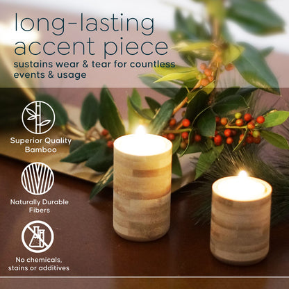 Bamboo Wood Tealight Candle Holder, Rustic Centrepieces, Wedding Wood Centerpieces, 6-Pack Wooden Candle Holders, 1.5, 2.25, & 3-Inch-Tall Table Wooden Tea Light Holders - Cedar and Ink