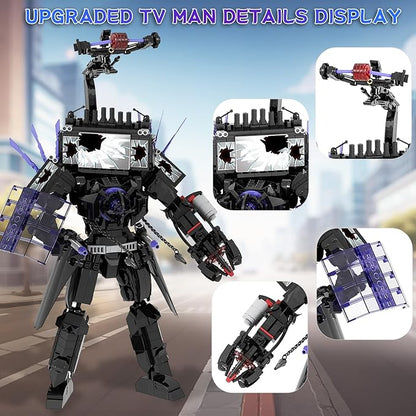 Bentex Toilet Upgraded Damaged TV Man Figure Building Block Set Upgraded Cameraman Speakerman Game Model Collectible Building Bricks Birthday Gift for Adults Fans (703pcs)
