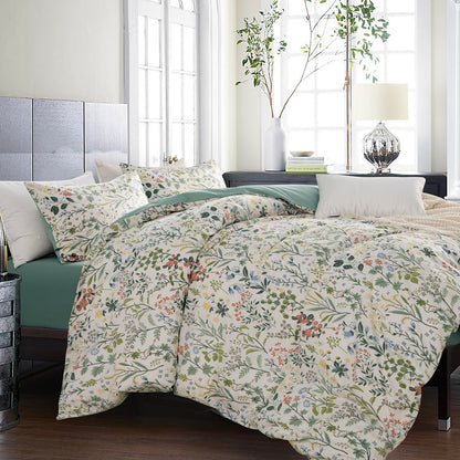 BUPIRD Queen Floral Comforter Set Soft Cute Floral Bedding Comforter Sets Garden Style Red Flower Print Botanical Flowers Comforter Set for All Seasons 1 Comforter and 2 Pillowcases