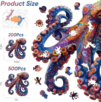 Mys Aurora Octopus Puzzles for Adults 500 Pieces 5MM Thick Wooden Jigsaw Puzzles Unique Shape Puzzle Ocean Wood Puzzles for Adults and Kids Birthday Gifts Family Game 17 * 17inch
