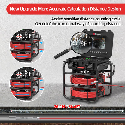 Sanyipace Sewer Camera 100FT/30M with DVR Recorder, Drain Camera with Lights, Pipe Sewer Scope Inspection Camera with IP68 Waterproof Camera Probe, 9" Color Screen, 16GB TF Card, Camera Guide Wheel