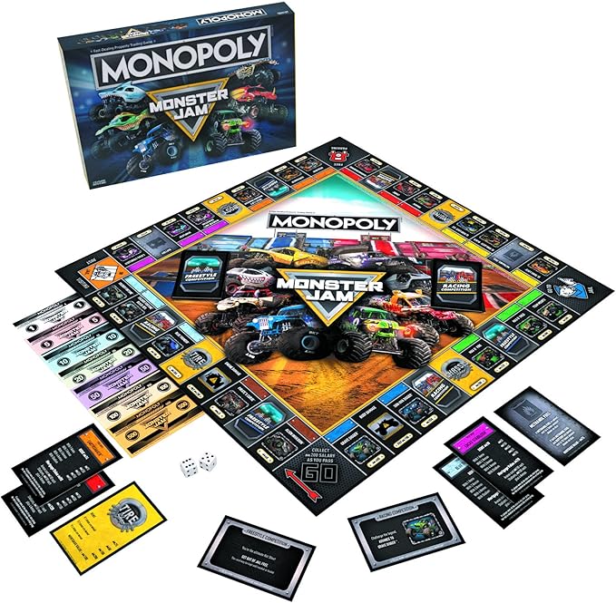 USAOPOLY Monopoly: Monster Jam | Buy Sell Trade Iconic Trucks Including Grave Digger Max-D El Toro Loco Dragon’s Breath Classic Monopoly Game Officially-Licensed Merchandise