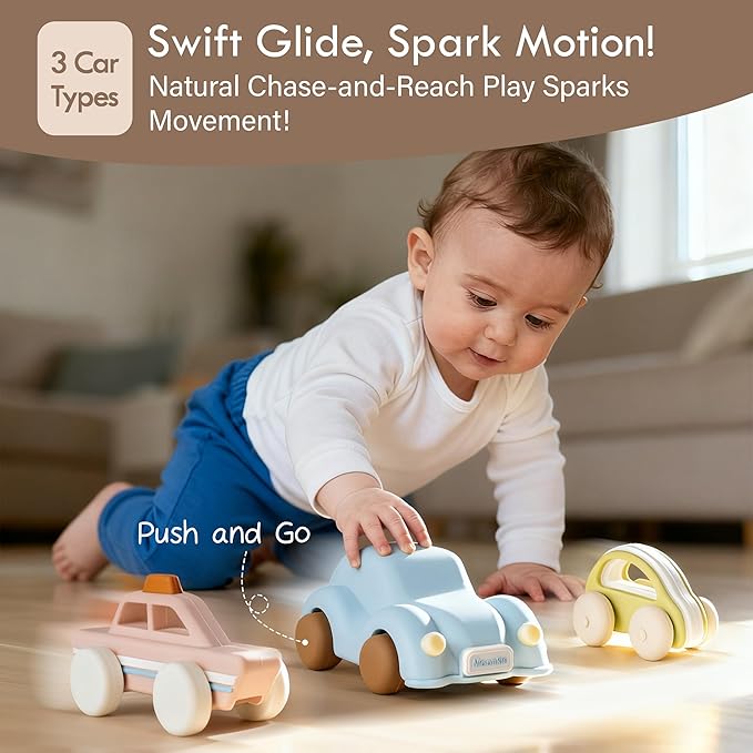 Moonkie Food Grade Silicone Toy Cars for Babies &amp Toddlers Push and Go Baby Car Toys 6–12 Months Hollow Design Infant Toys Baby Teething Toys 4–6 Months Birthday Gifts for Boys &amp Girls 3