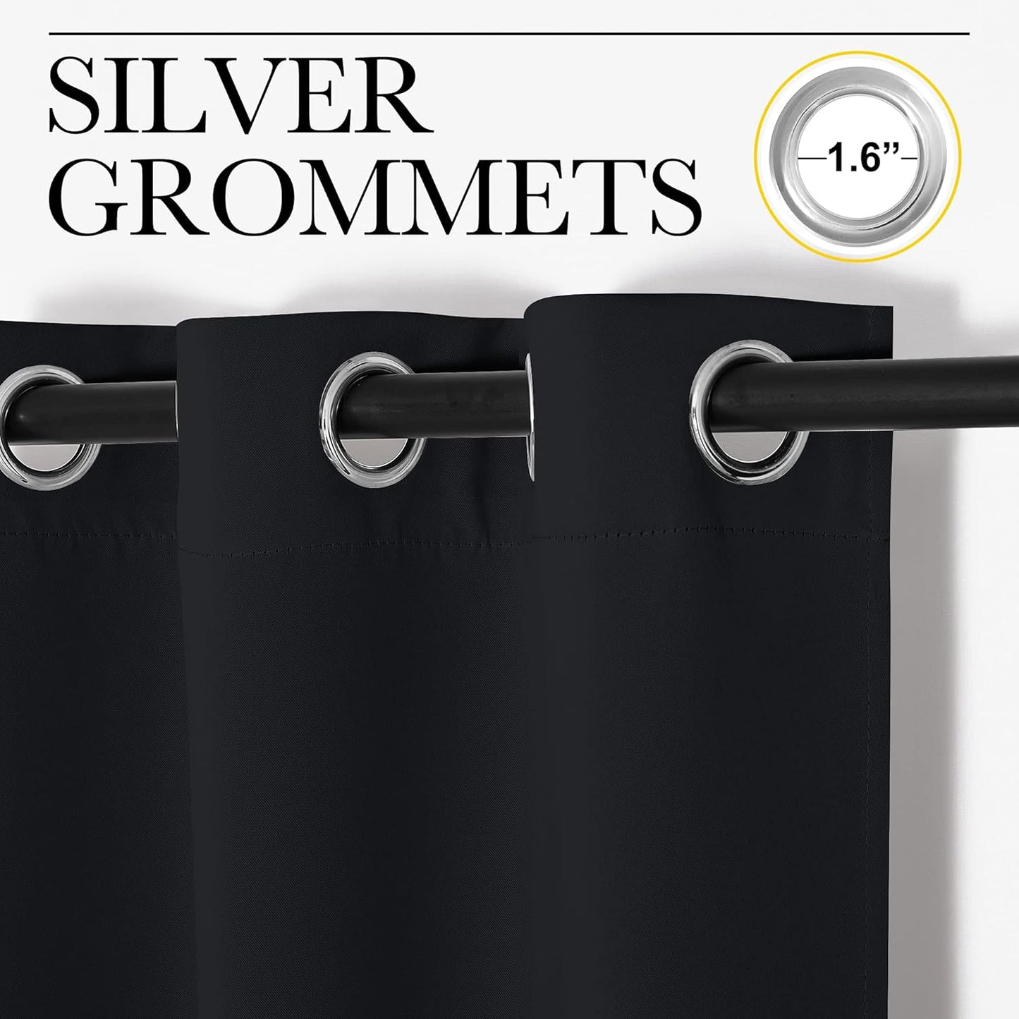 NICETOWN Adjustable Curtain Rods 2-Pack | 48-86 Inch with Grommet Black Blackout Curtains