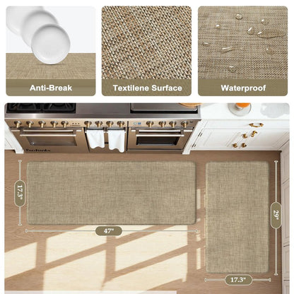 KIMODE Anti Fatigue Kitchen Mats, 17"x47"+17"x29" Farmhouse Kitchen Rugs Sets of 2, Non Slip Kitchen Mats for Floor, Cushioned Kitchen Floor Mats for Sink Laundry Office Desk Light Brown