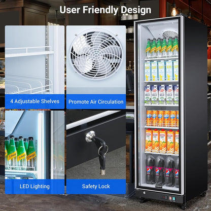 BODEGACOOLER Commercial Beverage Refrigerator with Glass Door,12.5 Cu.Ft Commercial Drink Refrigerator,Upright Large Display Merchandiser Beverage Bar Cooler with Soft LED Light,Adjustable Shelves