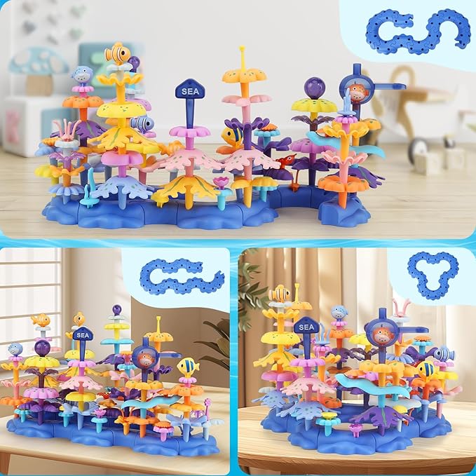 Coral Garden Flower Building Toys for for Toddlers 3-5 Year OldUpgrade DIY Building Blocks Toys for Ages 2-4 GirlsEducational STEM Christmas Birthday Gift for Kids(76PCS)