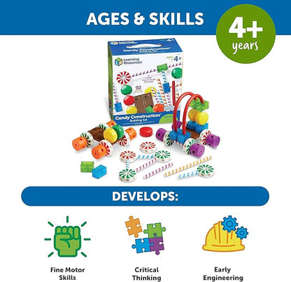 Learning Resources Candy Construction Building Set - 92 Pieces Ages 4+ Fine Motor Skills Toy Toddler Preschool STEM Gifts for Boys