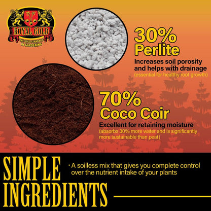 Royal Gold Coco & Perlite 70-30 Premium Soilless Growing Medium, 1.76 Cubic Foot - Ready to Use, High Porosity Container Mix for Indoor and Greenhouse Applications