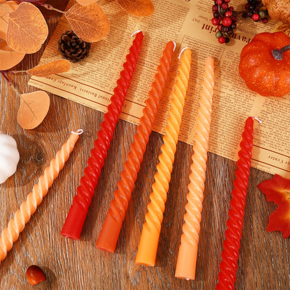 Whaline 12Pcs Fall Gradient Orange Spiral Taper Candles 10 Inch Dripless Twisted Wax Candles Long Unscented Candle Sticks Autumn Halloween Party Home Dining Table Decor
