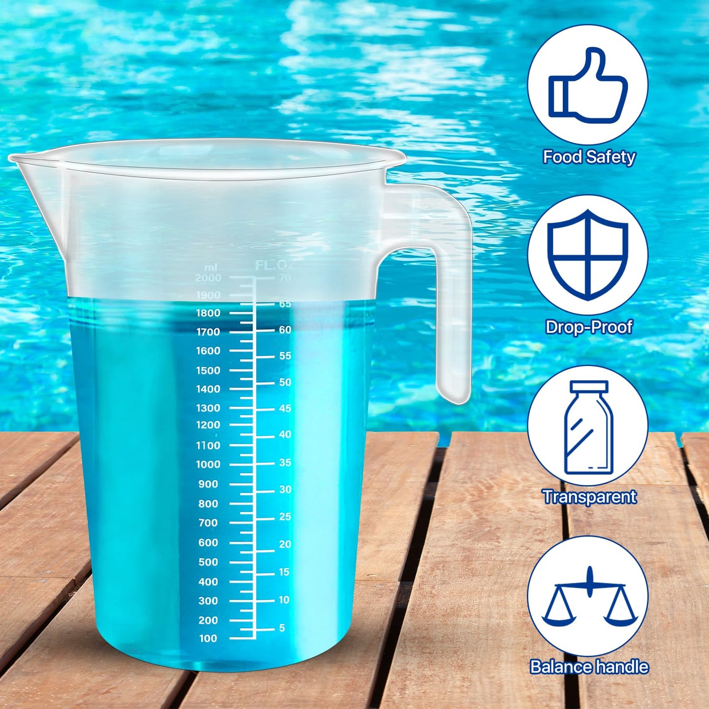 4 Pack 2 Liter Plastic Graduated Measuring and Mixing Pitcher, Aemygo Clear 1/2 Gallon Measuring Cups with Handle, Multipurpose Pouring Cup for Paint, Resin, Epoxy, Kitchen Cooking Baking Ingredients