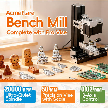 AcmeFlare Mini Milling Machine, Electroplated Metal 36W 20000rpm 3-Axis 0.02mm Precision DIY Vertical Mill for Metal Wood Plastic Machining