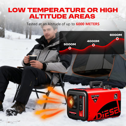 POXURIO 7L Large Diesel Heater, 8KW 240V/110V/12V/24V All in One Diesel Air Heater with LCD Switch, Remote Control, Suitable for Truck, RV, Home, Car, Campers, Boat, Red