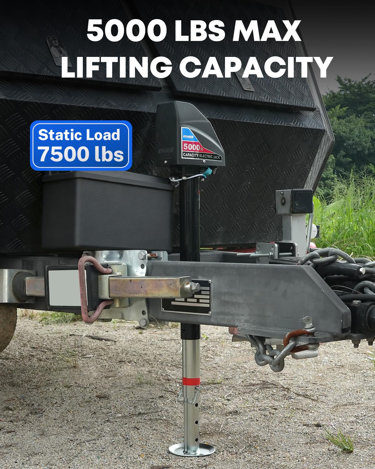 Kohree Electric Trailer Jack 5000lbs, Heavy Duty A-Frame Electric Power Tongue Jack with Waterproof Cover & LED Light for Travel Trailers, Camper, RV, 12V DC with Wiring, 9.8"-31.7" Lift