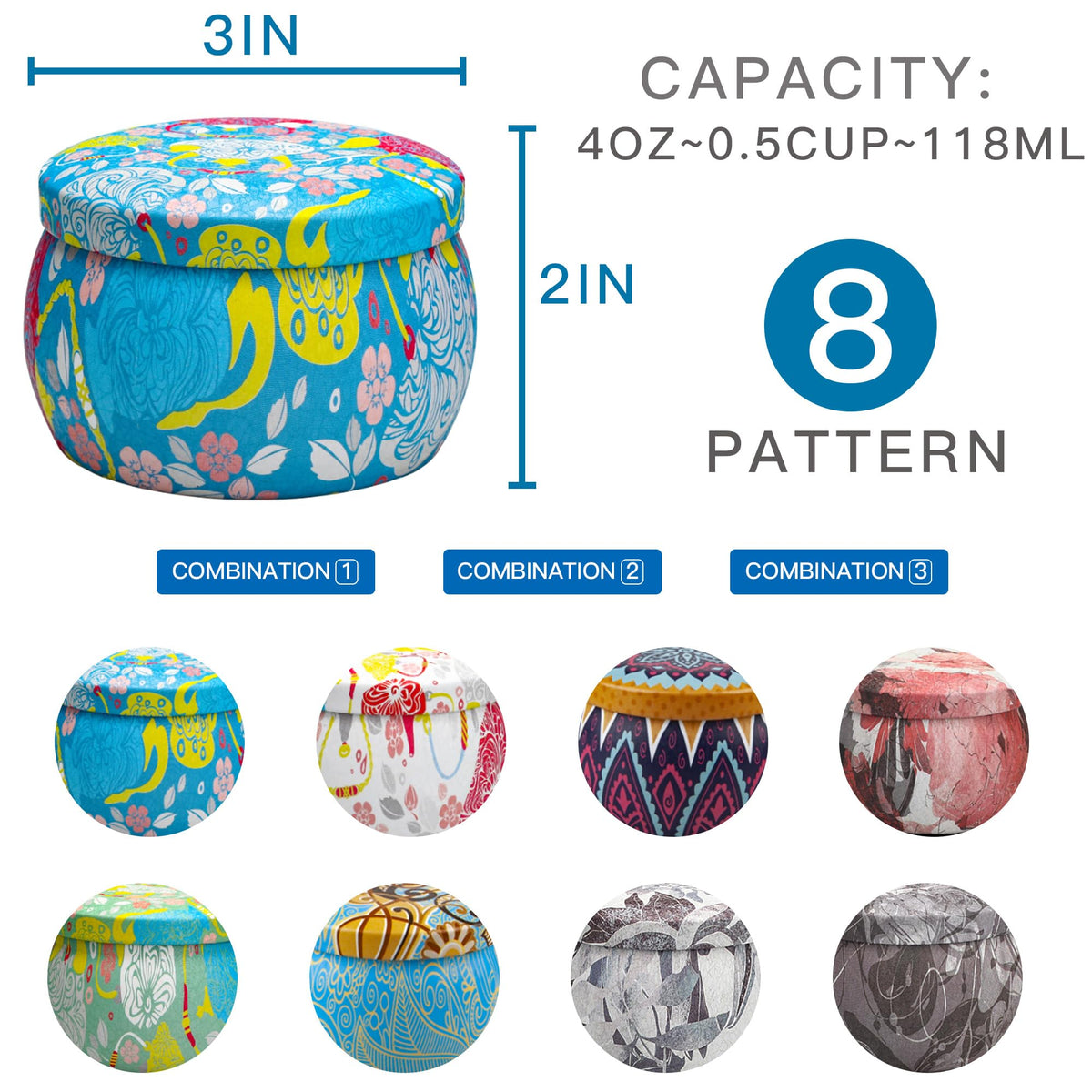 24 Pack Candle Tins 4 oz, Empty Candle Jars with Flower Patterns Round Metal Candle Containers with Lids for Making Candles, Mother's Day Handmade Gifts, Arts & Crafts, Storage, Candle Supplies
