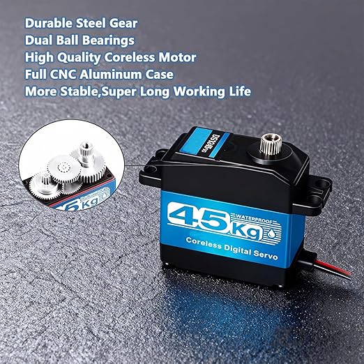 2 Packs 45KG High Torque Servo 8.4V Coreless RC Steering Servo Motors Stainless Steel Gear Low Profile Waterproof for 1/8 1/10 1/12 Scale Cars DIY Robotic-270 Degree