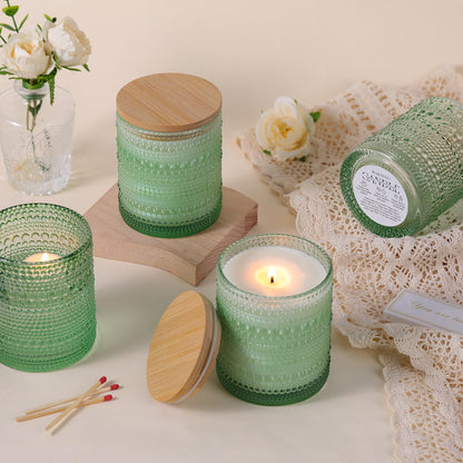 DARJEN 8 Pack Green Candle Jars for Making Candles- 14 OZ Empty Glass Candle Making Jars with Bamboo Lids and Labels, Candle Containers Candle Making Supplies for DIY Gifts