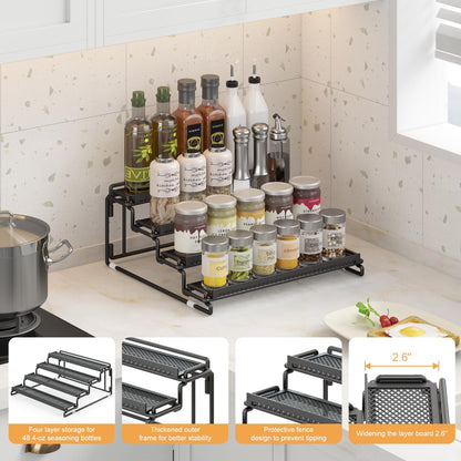 LUHENPING 2 Pack Spice Rack Organizer for Cabinet, 4 Tier Black Seasoning Organizer Rack for Inside Cabinets, Countertop, Pantry Storage