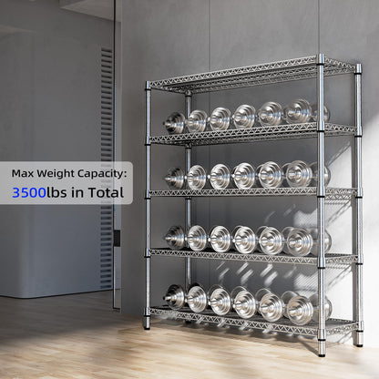 M MZG 3500LBS 59" W 5 Tier Storage Shelves Rack Metal Wire Shelving Unit, Storage Standing Shelf Organizer for Laundry Bathroom Kitchen Pantry Closet Garage, Chrome 17.7" D x 59.1" W x 70.4" H