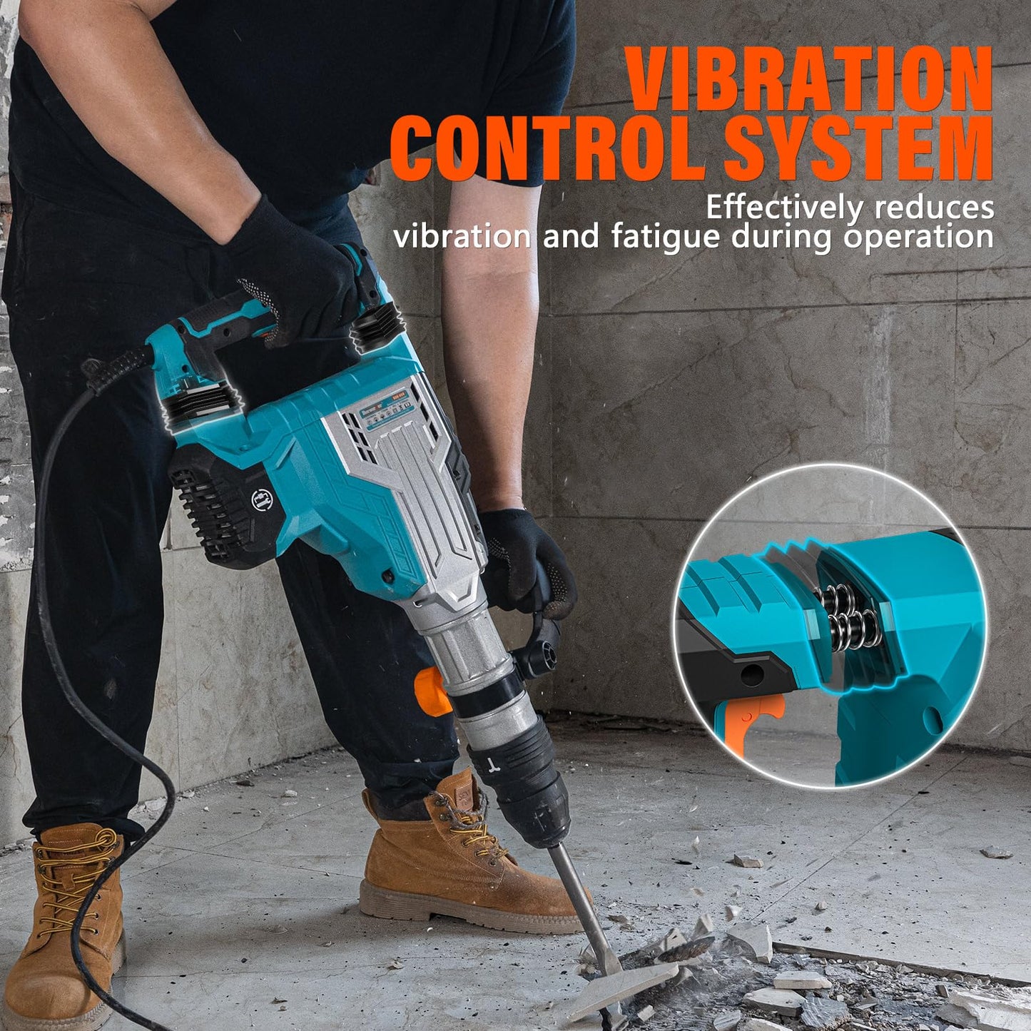 Berserker 1700W 25-Pound SDS-Max Demolition Jack Hammer, 1-9/16" 14-Amp Corded Electric Heavy Duty Demo Chipping Hammer Concrete/Pavement Breaker with Carrying Case Flat Chisel Bull Point Chisel