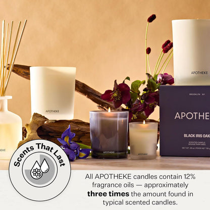 Apotheke 3-Wick Scented Candles for Home, Black Iris Oak - 26 oz Soy Wax Aromatherapy Jar Candle Gift for Women & Men with Perfume-Grade Essential Oils - Black Pepper, Cinnamon, Musk & Violet
