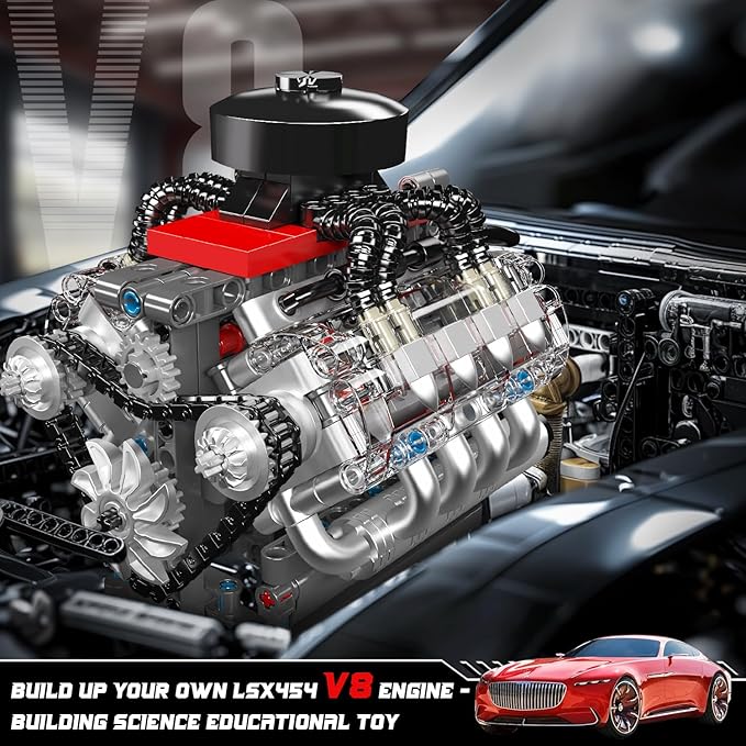 Mould King 10171 V8 Engine Model Kit Mini V8 Engine Kits That Runs Build Your Own Car Model Engine with Motor Collectible Building Blocks for Adults DIY STEM Construction Toys for Display