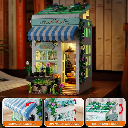 Flower House Building Set with LED Lights 1077 PCS City Greenhouse Building Block Toy Garden House Architecture Book Nook Home Decor Birthday Gift for Adults or Girls 8-12 Years