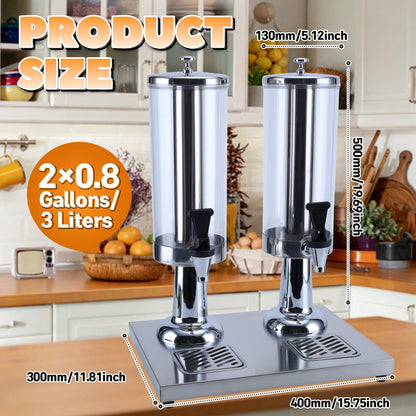 VAKUKK 2-Gallon Drink Dispenser with Stainless Steel Drip Tray - Party Beverage Juice Lemonade Iced Tea Water Dispenser for Church Events, Catering, Family Gatherings & Outdoor (SILVER)