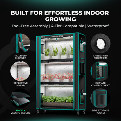 MARS HYDRO 2025 Plant Stand with Grow Lights 4-Tier Plant Shelf with 6 Full Spectrum LED Lamps (54W, 12‘’) & Grow Tent Mini Greenhouse for Vegetables, Seedlings, Plant Growth 5000K, 16x12x47''