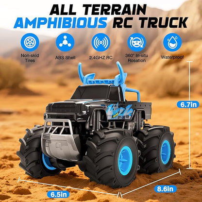 BainGesk Waterproof Remote Control Monster Truck Toys 1:16 RC Car 2.4GHz 4WD All Terrain Car Toys with 2 Rechargeable Batteries Off-Road Truck Gifts for 6 7 8 9 10 11 12 Year Old Boys