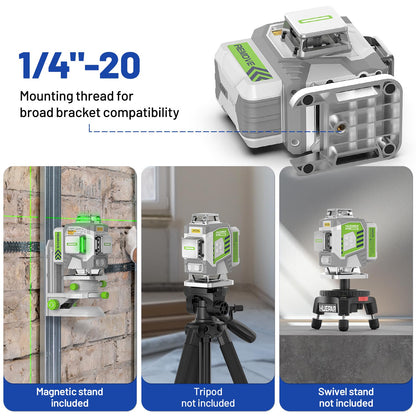 Huepar Pro Laser Level 360 Self Leveling, 4x360° Green Cross Line Laser Tool with Remote Control & Rechargeable Battery, High Accuracy 4D Laser for Construction, Magnetic Bracket -ZK04CG