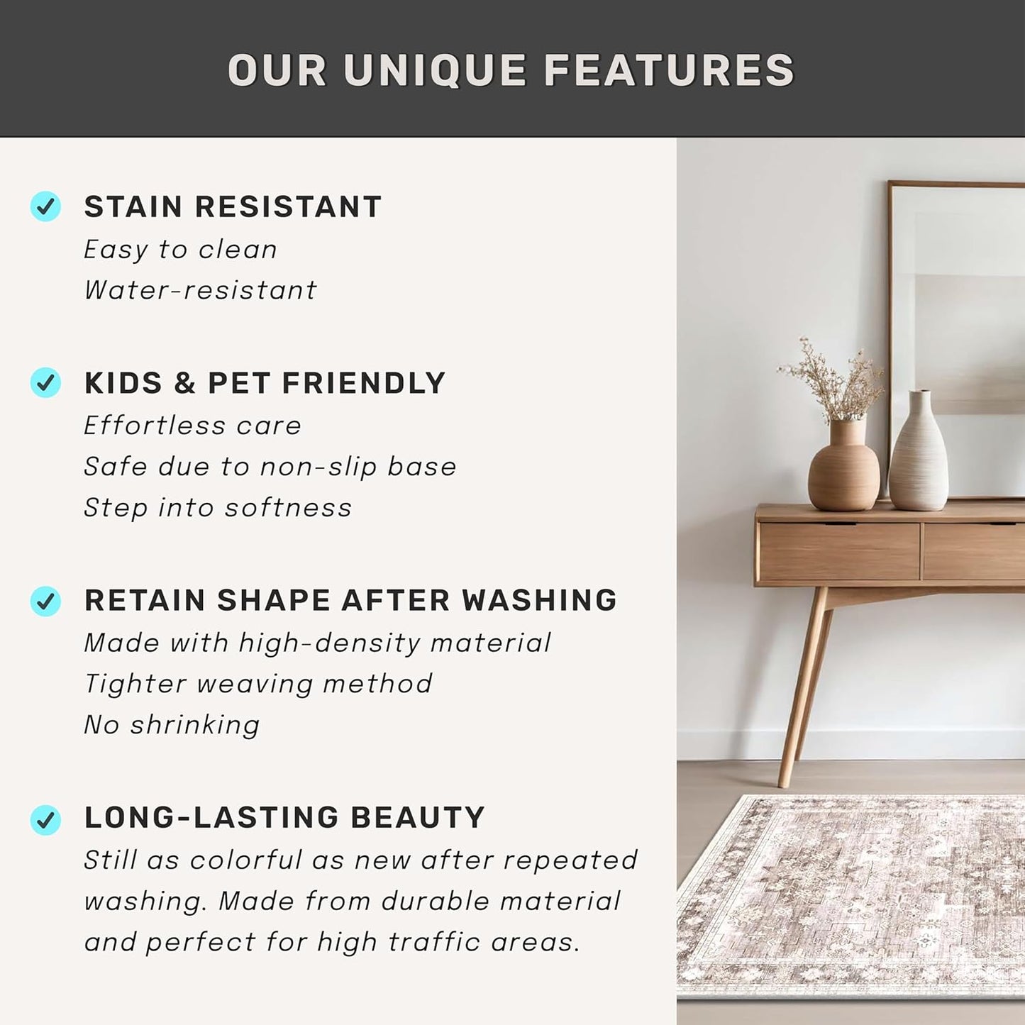 Regine Switzerland Extra Long Runner Rug - Beige Washable Non-Slip Floor Mat | Stain Resistant 2'6"x10' for Hallways