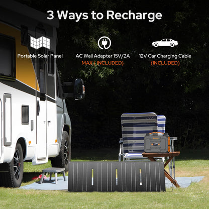 Portable Power Station with Foldable Solar Panel 30W Included, 110V 100W AC Outlet Portable Solar Power Pack Generator with Panels, Camping Solar Power Bank for Laptop Smart Device RV Outdoor Backup