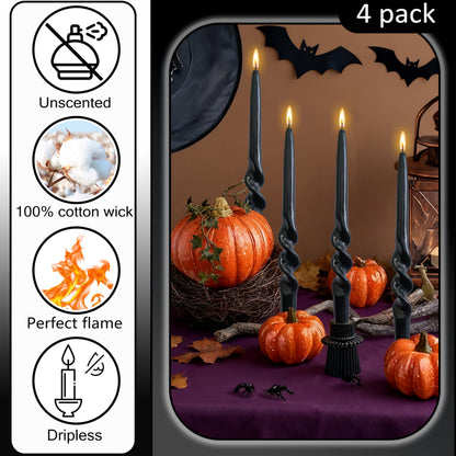 Black Taper Candles Tall Halloween Candlesticks Dripless Spiral Taper Candles Twisted Candlesticks Funky Candle Sticks Unscented Candle for Halloween Dinner Decor Praty Housewarming