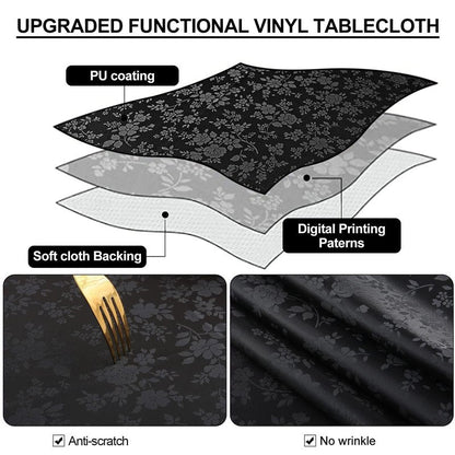 Smiry Rectangle Table Cloth, Waterproof Heavy Duty Vinyl Tablecloths, Wipeable Washable Table Cover for Kitchen and Dining Room (Black, 70" X 108")